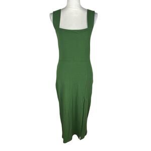 Reformation Cassi Knit Dress Green Eco Rib Thigh Slit Sleeveless Size Large